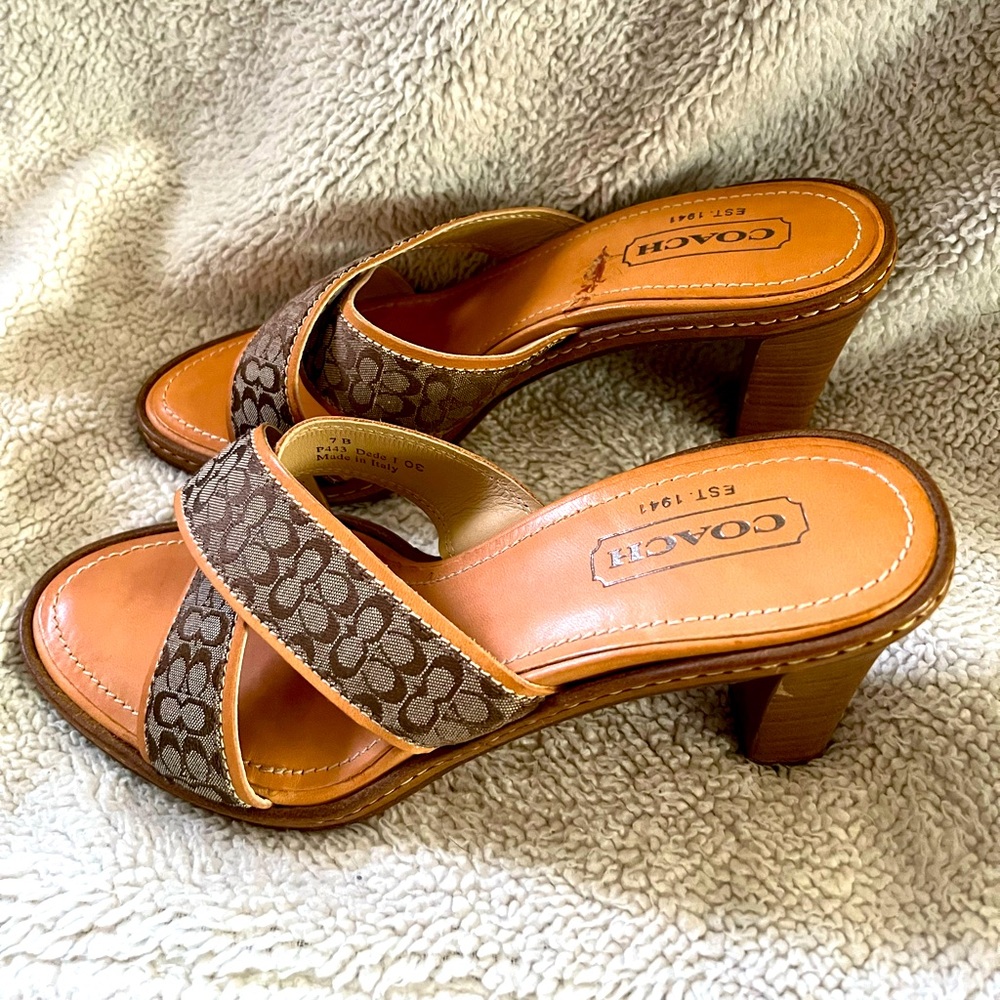 Coach Brown and Tan Heeled Sandals